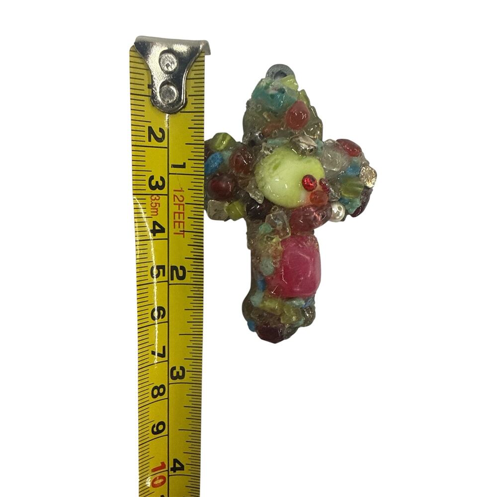 Tiffany Lee Designs Handmade Cross Pendant Semi Precious Stones Y2K Art - Picture 4 of 5